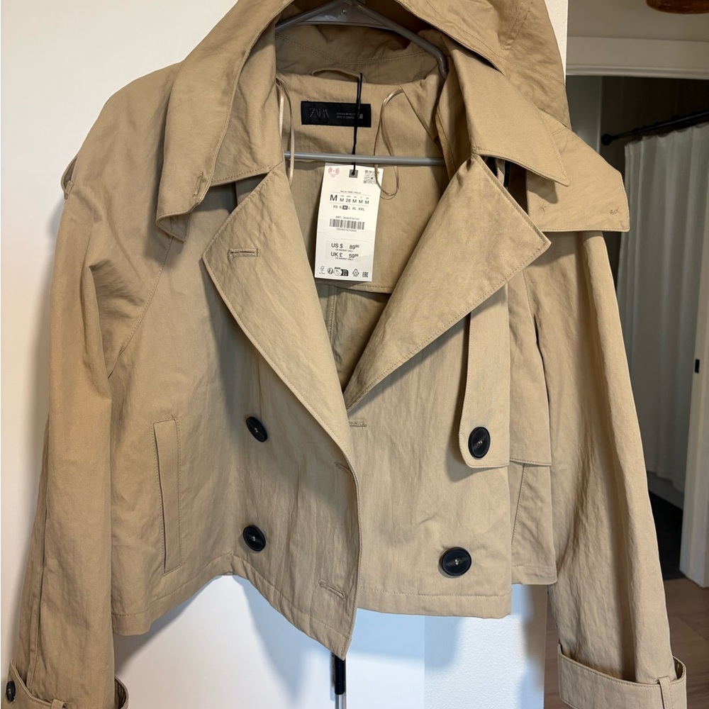 Zara Beige Double-Breasted Trench Coat